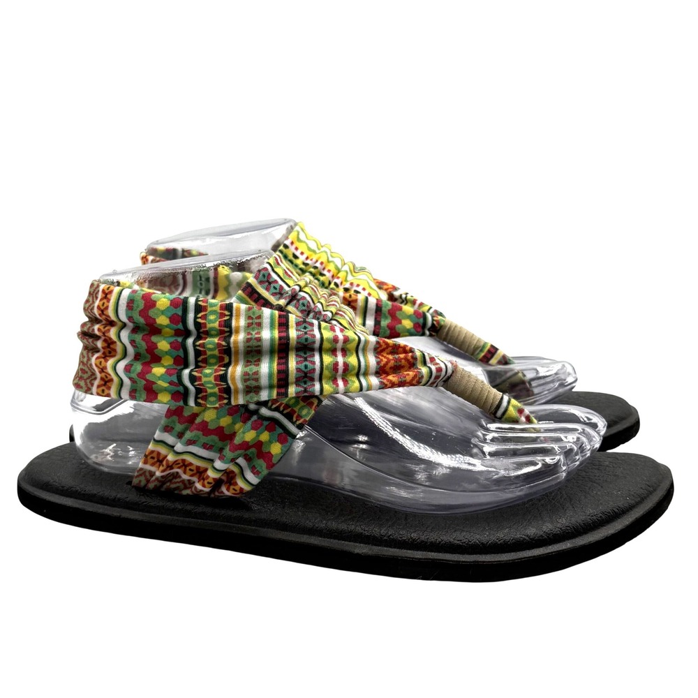 Sanuk Yoga Sling 2 Sandals Size 9 Multi Color Geometric Tribal Boho Comfort